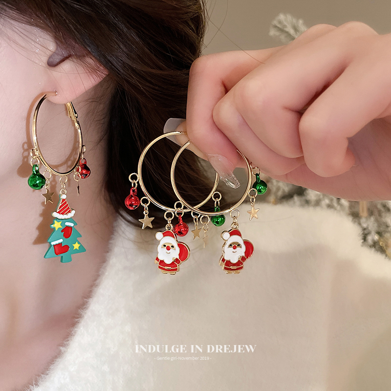 Santa Bell Eardrop Earring Female Accessible Luxury Fancy Elegant Stud Earrings New Arrival Christmas Earrings Ornament