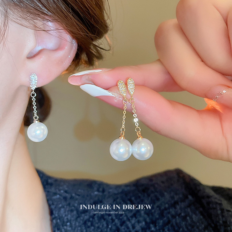 Rhinestone Long Fringe Earrings 2025 New Arrival Best Selling Fancy Pearl Stud Earrings Light Luxury Temperament Special-Interest Earrings Women