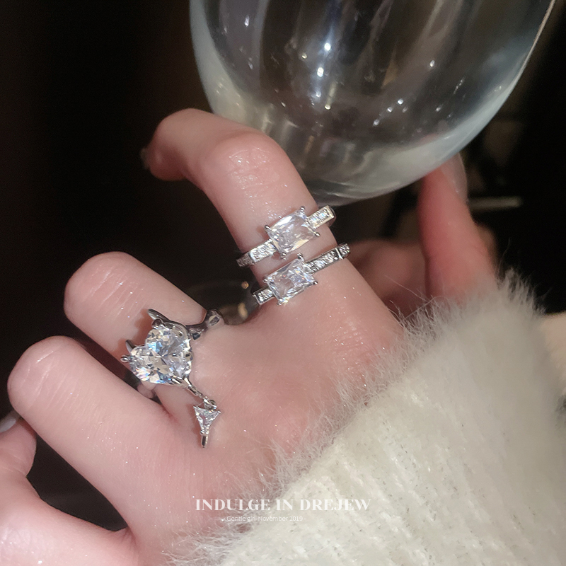 Wide Square Open Ring for Women Accessible Luxury Fancy Index Finger Ring Niche Style Design Ring Exquisite Silver Jewelry