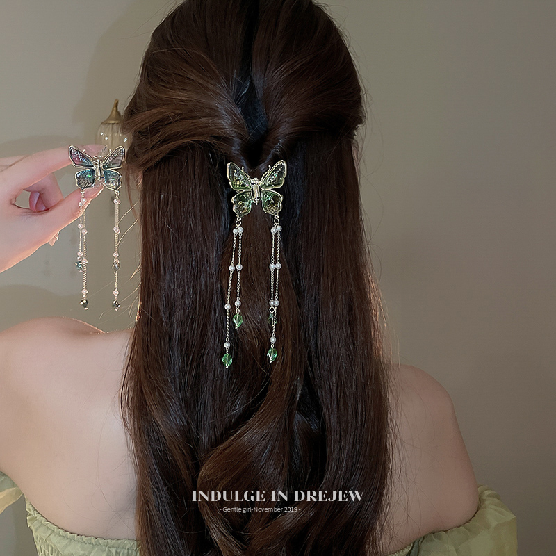 New Chinese Style Butterfly Tassel Grip Female 2025 New Arrival Fancy Clip Headdress Hairpin Back Head National Style Hair Accessories