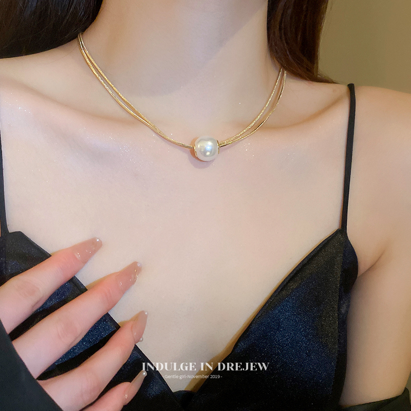 Gold Baroque Pearl Necklace Double Layer French Entry Lux Niche Style Clavicle Chain Fancy Unique Necklace Accessories Women