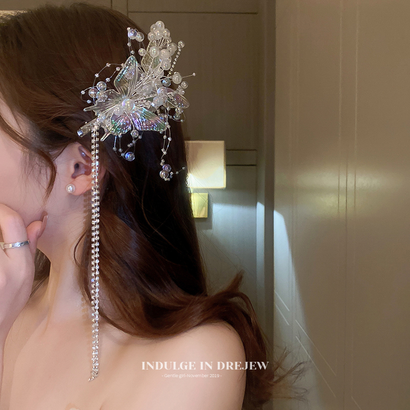 Color Butterfly Tassel Hairpin Headdress Fairy Fancy Side Clip Clips Hairpin Niche Style Classy Hair Accessories for Women