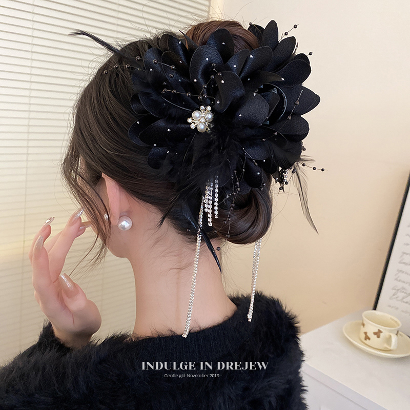 Black Flower Hair Clip Women's Summer Clip Headdress Hairpin 2025 New Arrival Back Head Updo Shark Clip Hair Accessories