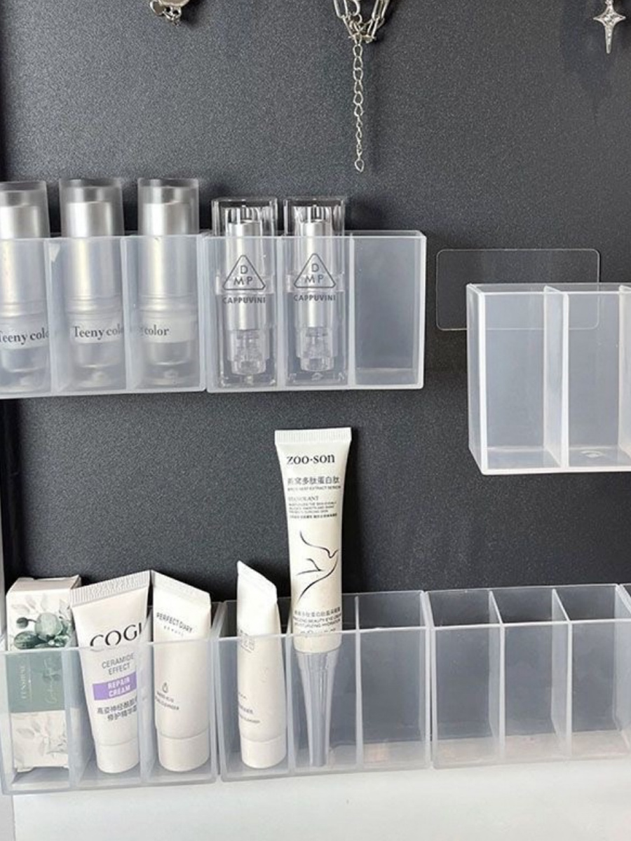 Lipstick Compartment Storage Box Wall-Mounted Punch-free Gadget Organizing Box Eyebrow Clip Scissors Eyebrow Pencil Brush Storage Artifact