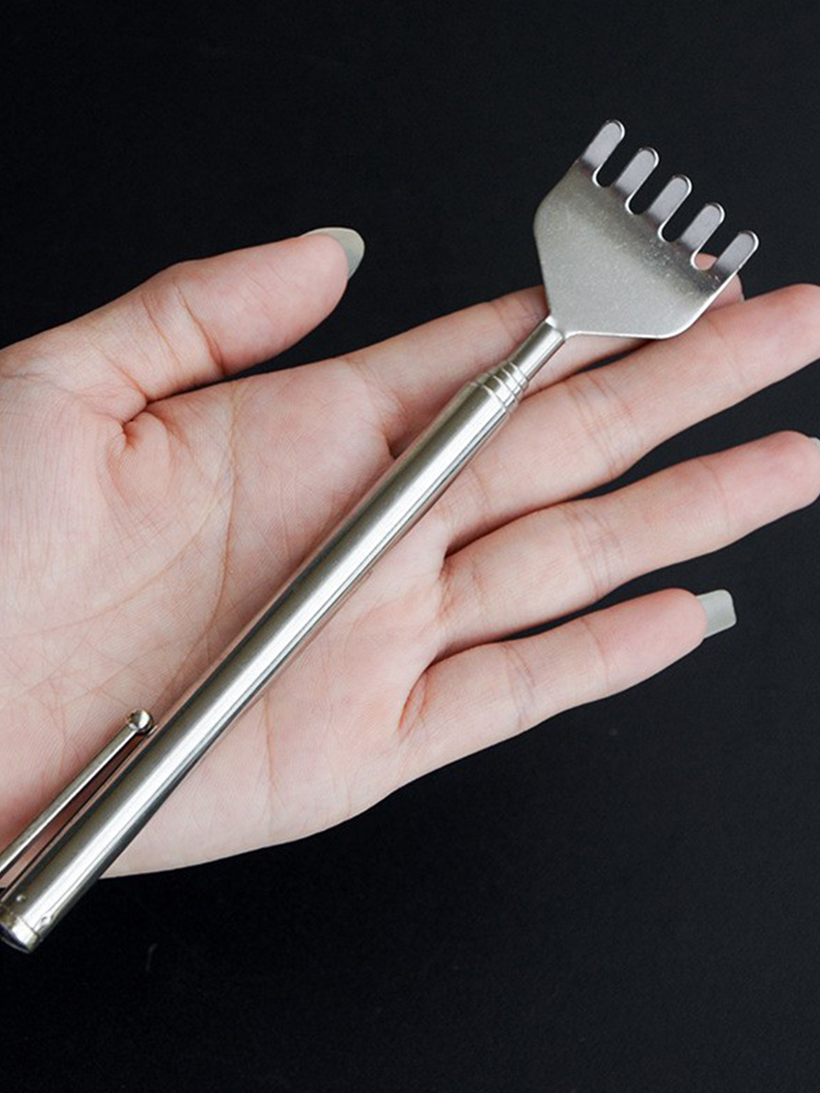 Portable Stainless Steel Back Scratcher Mini Retractable Long Handle Scratching Massage Equipment Old Head Music Anti-Itching Stick Scratching Back Stick