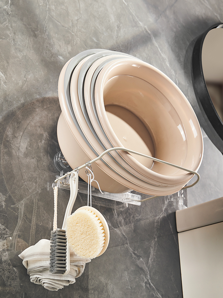 Suction Cup Foldable Washstand Wall-Mounted Bathroom Punch-Free Storage Rack Bathroom Bath Footbath Storage Rack Handy Gadget