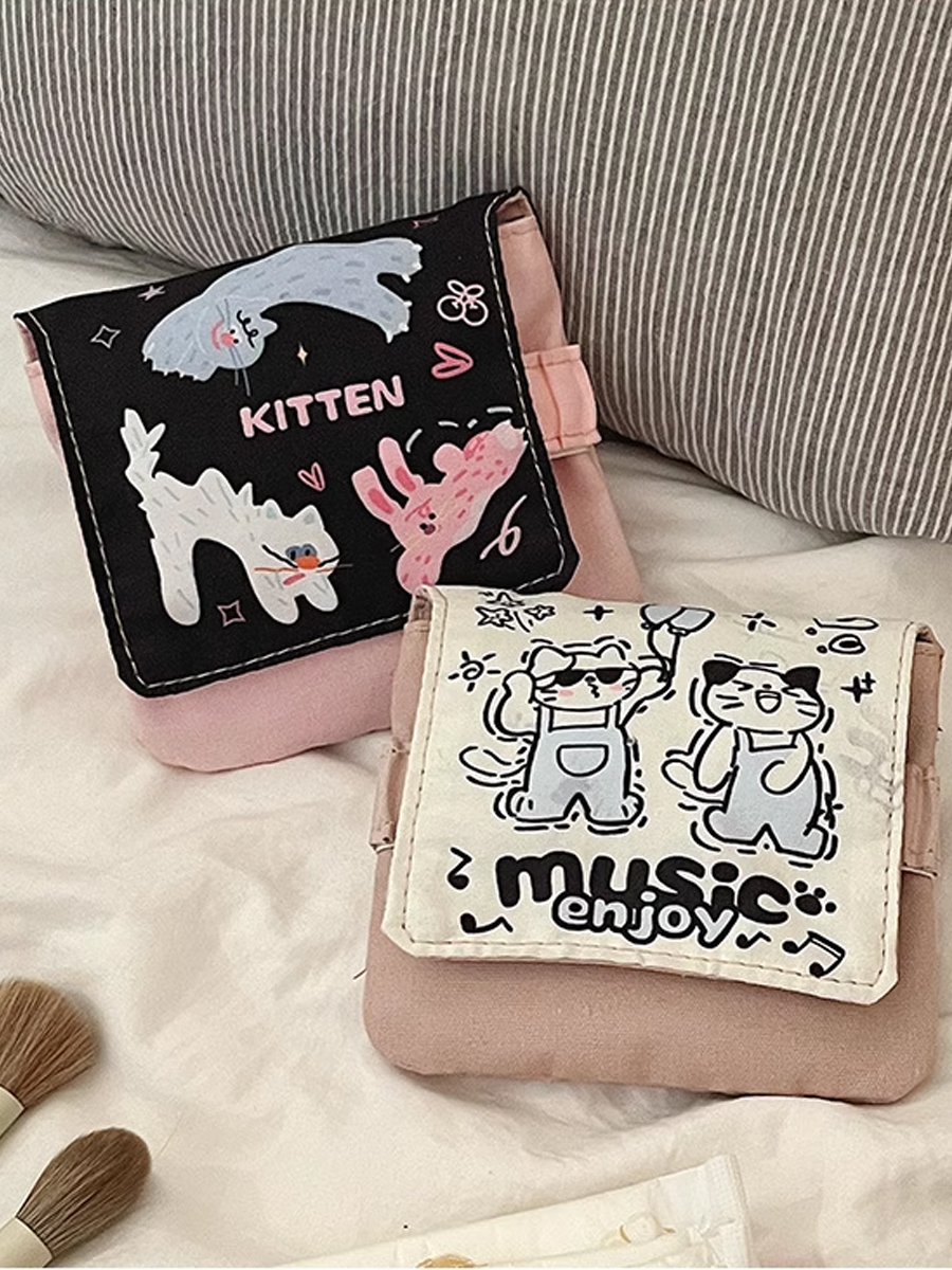 INS Sanitary Napkin Bag Creative Cartoon Kitty Large Capacity Sanitary Napkin Cosmetics Bag Easy to Carry Sanitary Napkin