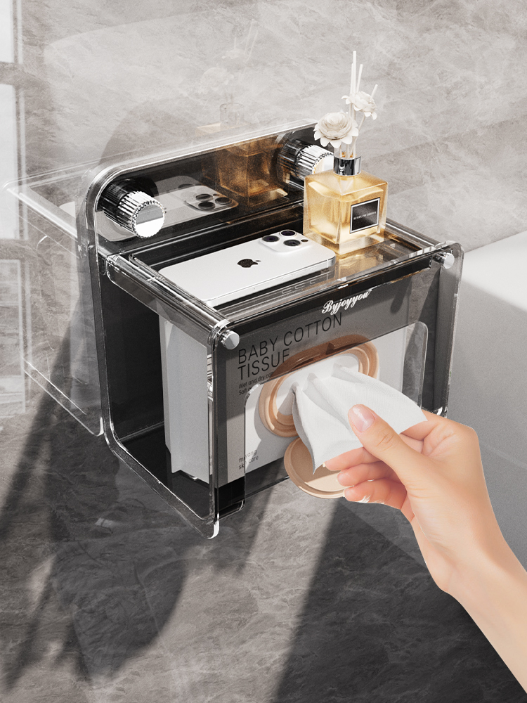 Sucker U-Shaped Tissue Storage Box For Home Face Cloth Storage Box Punch-Free Wall-Mounted Paper Extraction Box Roll Stand