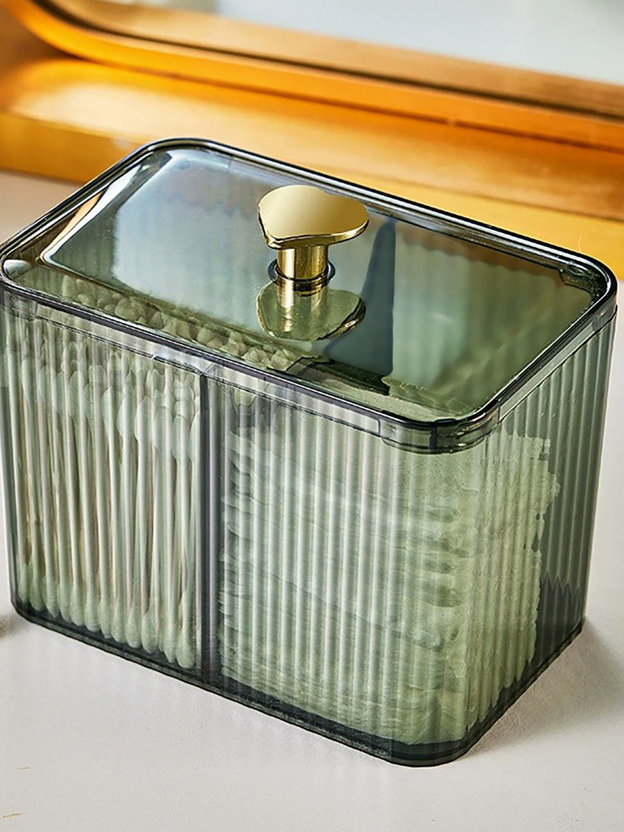 Heart Cotton Swab Storage Box Cosmetic Storage Makeup Brush Desktop Storage with Lid Partitioned and Transparent Organizing Box