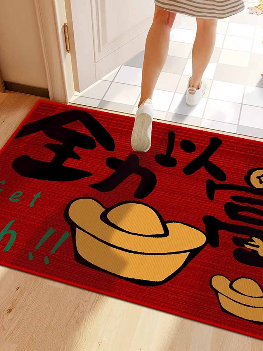 New Chinese Style Home Mat 2025 New Year Door Mat Welcome Spring Red Festive Entrance Foot Mat Gate Carpet