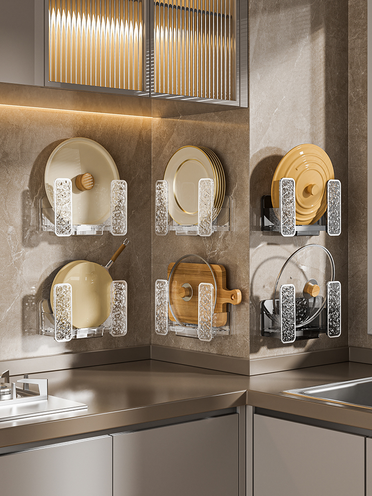 Wall-Mounted Corrugated Chopping Board Pot Cover Rack Punch-Free Kitchen Storage Rack Place Cutting Boards Multi-Functional Storage Fantastic Rack