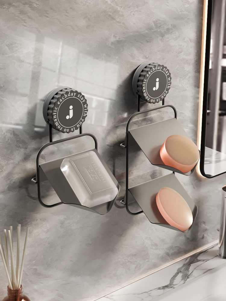 Suction Cup Iron Soap Storage Rack Multi-Functional Punch-Free Soap Box For Home Bathroom Storage Box Draining Rack