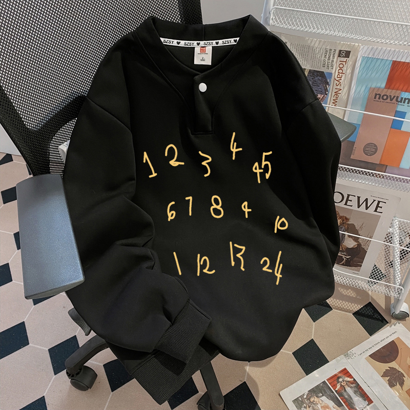 Chubby Girl Extra Large 1.00 Kg-150.00 kg Sweet Button Design Sense Hoodie Women Fashion Number Print Harajuku Style Top