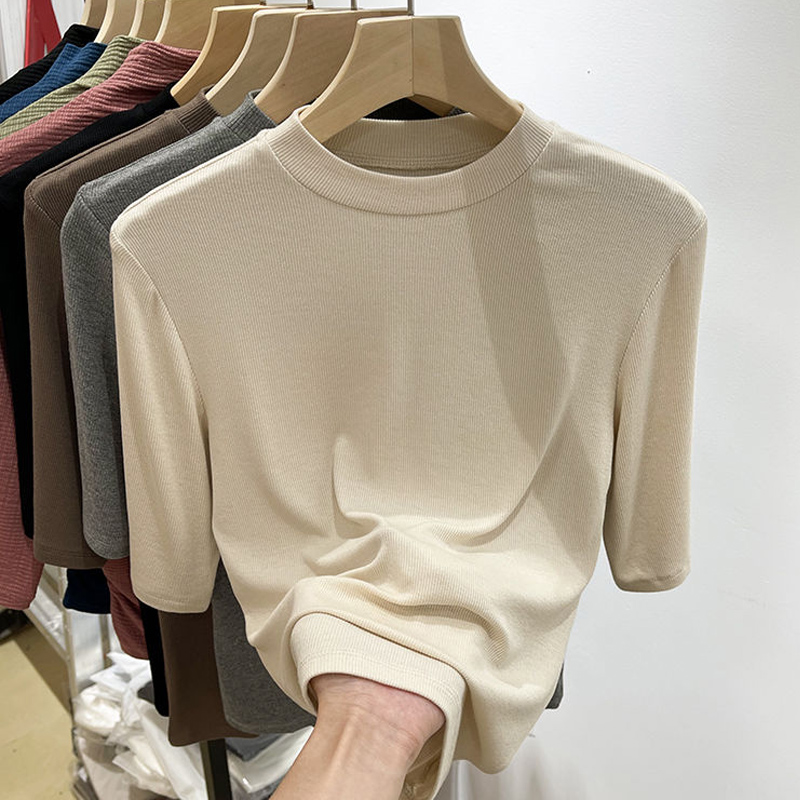 Chubby Girl 1.00 Kg-150.00 kg Plus Size Thread Short Sleeve T-Shirt Female 2024 Spring/Summer New round Neck Silm Solid Color Versatile Top