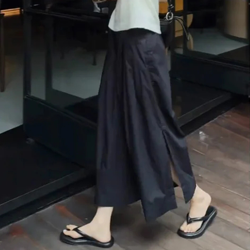 Chubby Girl Plus Size Pleated Elastic Waist Loose Pantskirt Women's Summer New Arrival Split High Waist Slimming and Wide Leg Cropped Pants Skirt