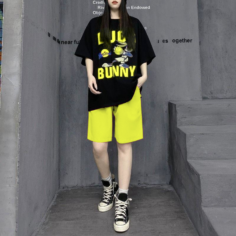 Extra Large Size 1.00 Kg-150.00 kg Plus Size Ladies New Cartoon Print Casual Short Sleeve T-Shirt Suit Women's Summer Shorts Two-piece Set