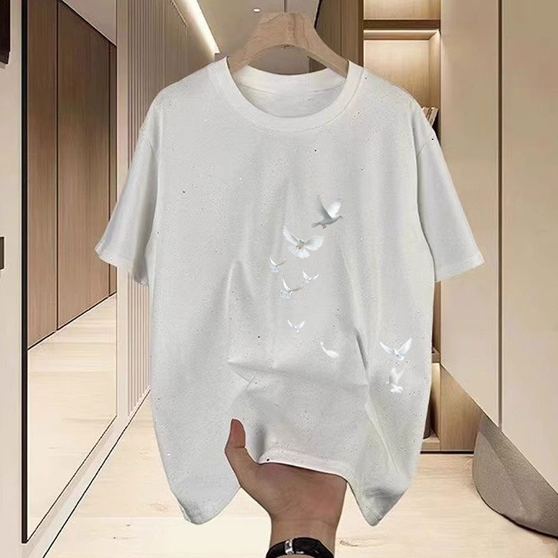 Summer New Arrival Pure Cotton Fashion All-Match Starry Short-Sleeved T-shirt Men's and Women's round Neck Loose Fashion Brand Base Tops Ins