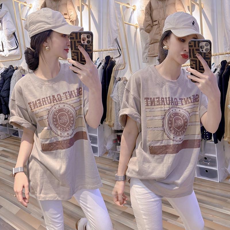 Extra Large Size 150.00kg European Goods Summer Letter Print Short-Sleeve T-shirt Female Loose Chubby Girl Western Style Slim-Looking Half-Sleeved Top