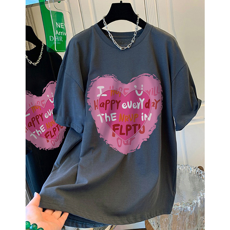 Super Plus Size 1.00 Kg-150.00 kg Chubby Girl Short Sleeve T-Shirt Women's Summer New Arrival Heart Printing Stylish Niche Loose Tops