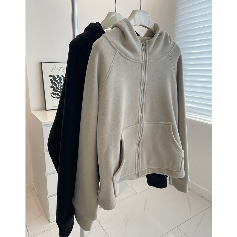 Autumn and Winter New Arrival Plus Size Thickened Polar Fleece Hooded Outwear Men's and Women's Loose Zipper Cardigan Sweater Casual Tops