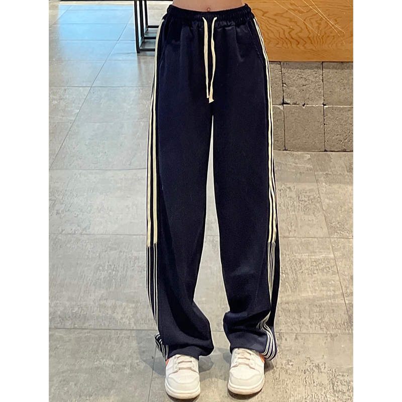 American Stripes Sports Pants for Women K-style Loose Trendy Ins Preppy Style Summer Straight All-Matching Casual Loose Pants