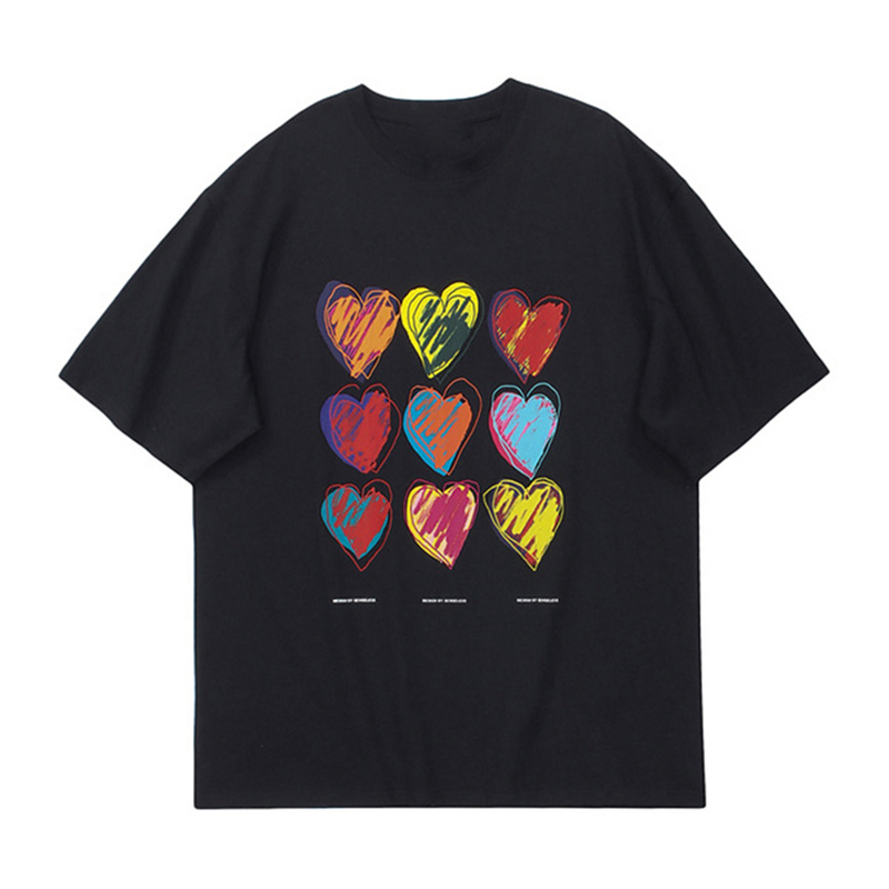 Extra Large Size 1.00 Kg-150.00 kg Summer Heart Color Graffiti Pure Cotton Short Sleeve Women's Chubby Girl Loose Niche Style Couple T-Shirt Fashion
