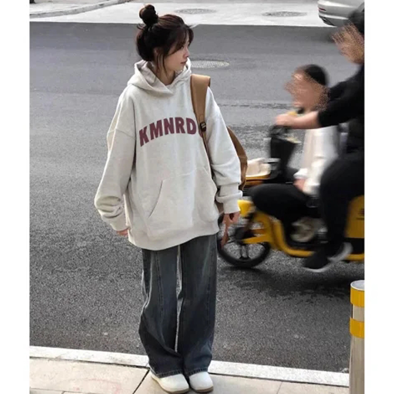 European Goods Plus Size 100.00kg Niche Style American Retro Sweatshirt Women's Spring and Autumn New Arrival Gender-Neutral Boyfriend Style Hooded Outwear Tide