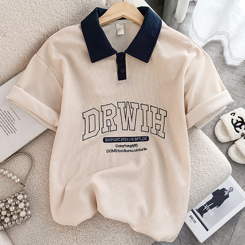 Waffle 2024 Summer New Arrival Plus Size Fat mm 100.00kg Loose Lapel Short Sleeve Polo Shirt T-shirt Couple's Tops