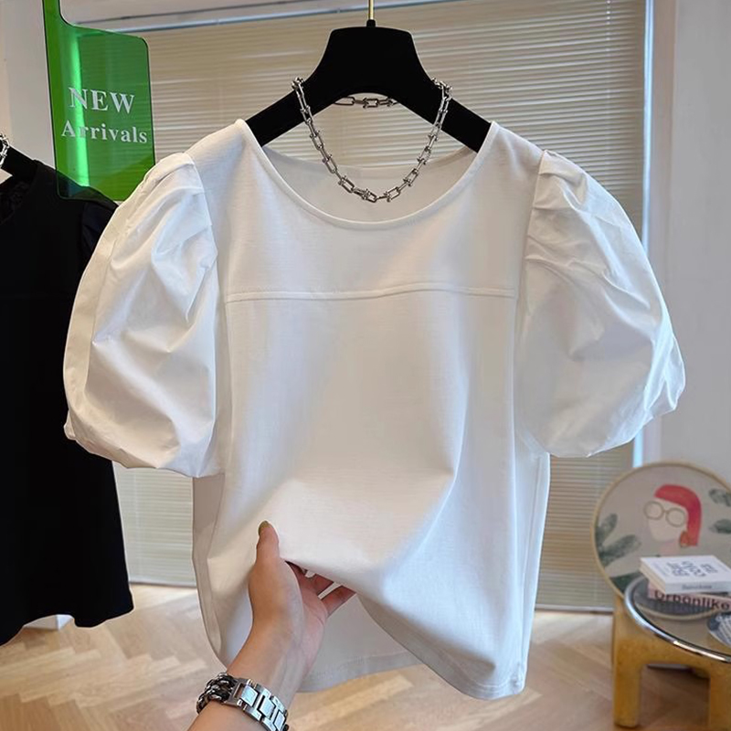 Extra Large Size 1.00 Kg-150.00 kg Puff Sleeves Stylish Short Sleeve T-shirt Female Plus Size Ladies Loose Temperament Good Quality Slim Looking Tops