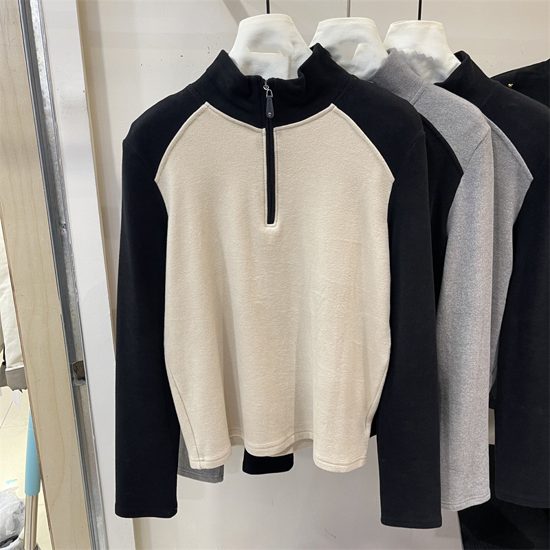 Plus Size Double-Sided Dralon Winter Long Sleeves T-Shirt Female Male New Arrival Half Zipper Base K-style Stand Collar Contrast Color Inner Wear Blouse