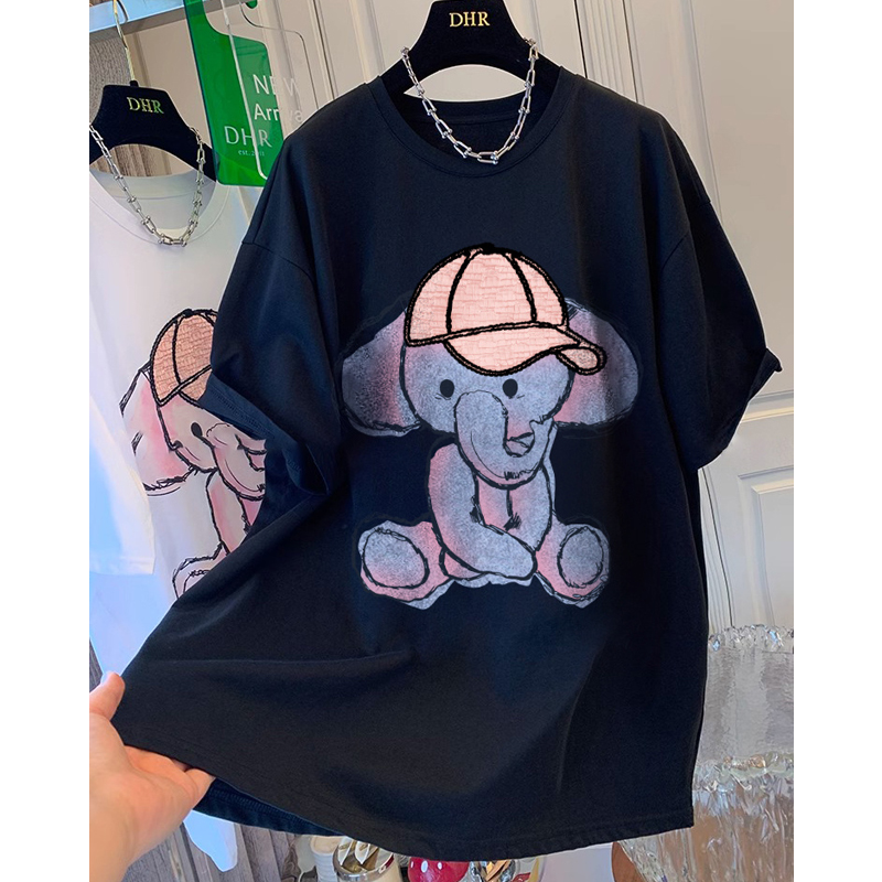 Pure Cotton Plus Size Short Sleeve T-Shirt Women's Summer New Arrival Loose Slimming and All-Matching Stylish Niche Style Cartoon Print Top