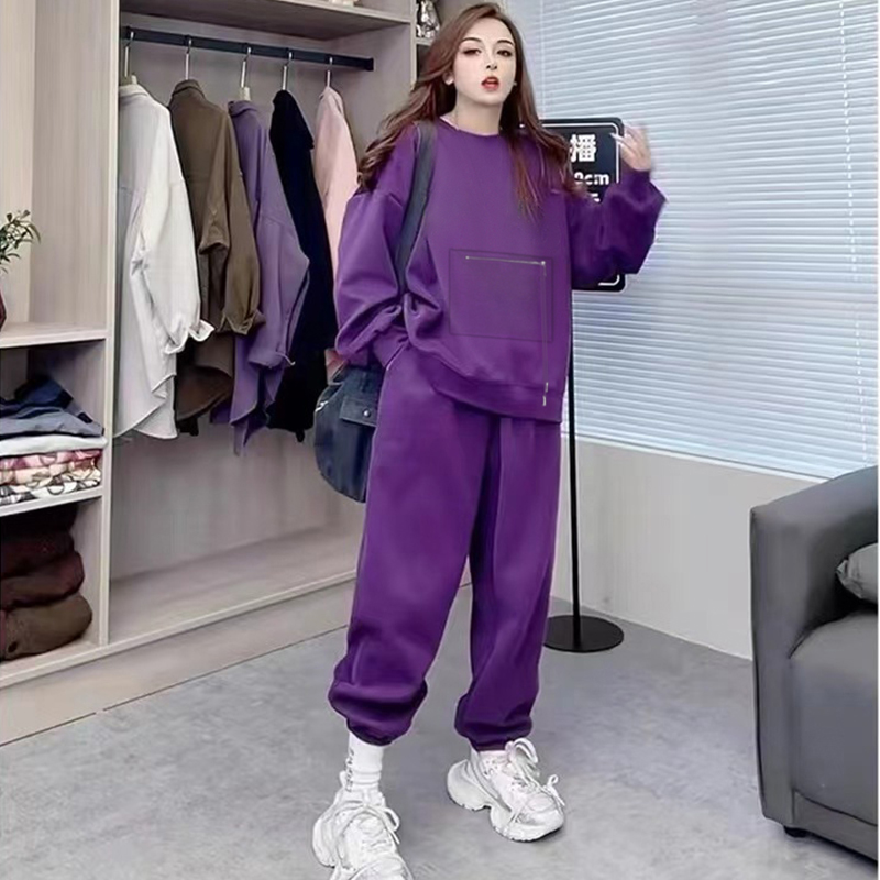 Chubby Girl Blazer Set Women New Plus size 1.00 Kg-150.00 kg Front Zip-up Pocket Hoodie Sweatpants Two-piece Set