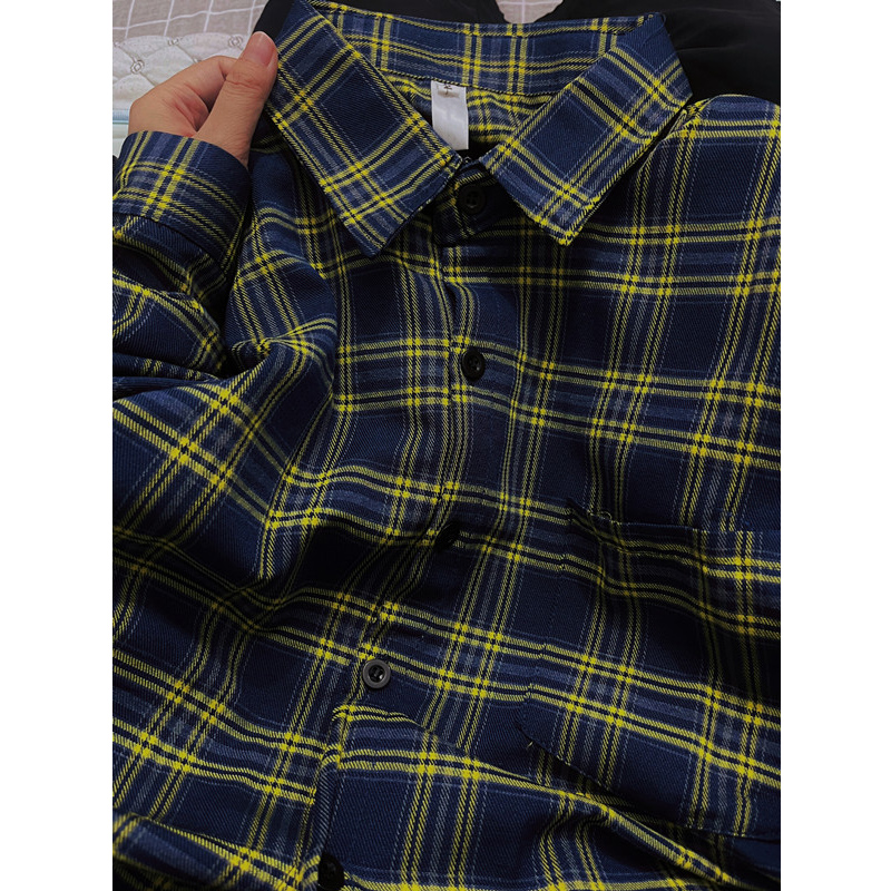 American Retro Gingham Stripes Plus Size Shirt Men's and Women's Spring & Fall Thin Loose Easiest for Match Stylish Chic Shirt
