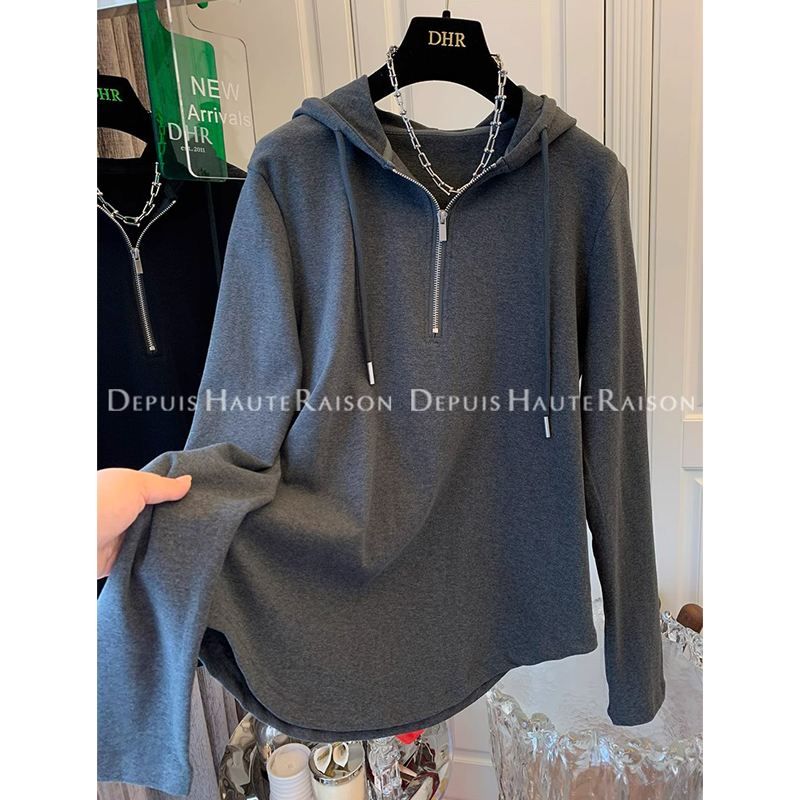 Extra Large Plus Size 150.00kg Plus Size Ladies Loose-Fitting Hoodie Long Sleeve Bottoming Shirt Women's Ins Thin Stylish Half Zipper Tops