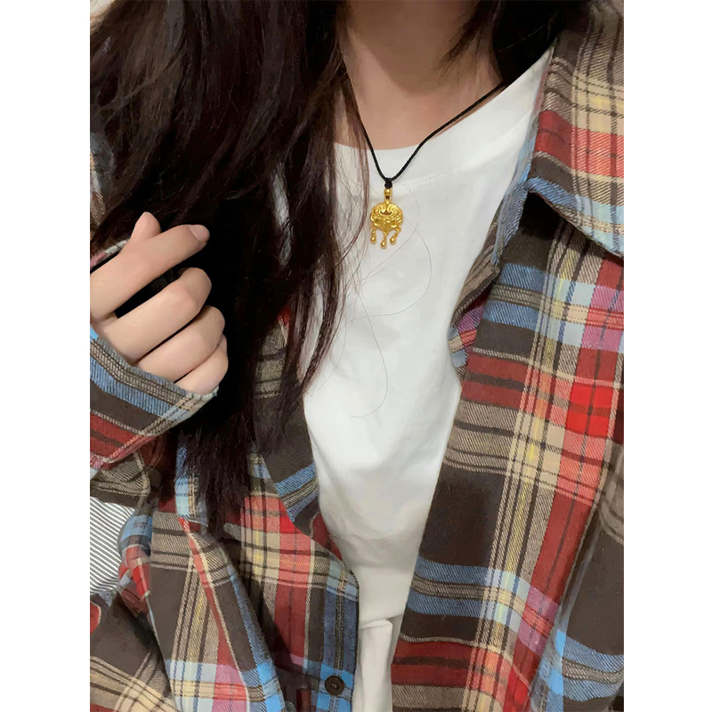 Plus Size Ladies Plus Size 100.00kg Retro Hong Kong Style Plaid Shirt Female Spring and Autumn Long Sleeves Casual Draping Effect Niche Shirt