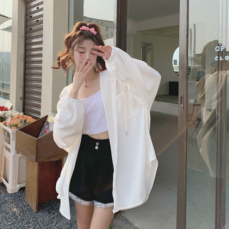 Extra Large Size 150.00kg Chubby Girl Long Sleeves Hooded Sun-Proof Top Female Summer Loose Slimming Thin Air Conditioner Cardigan Outwear