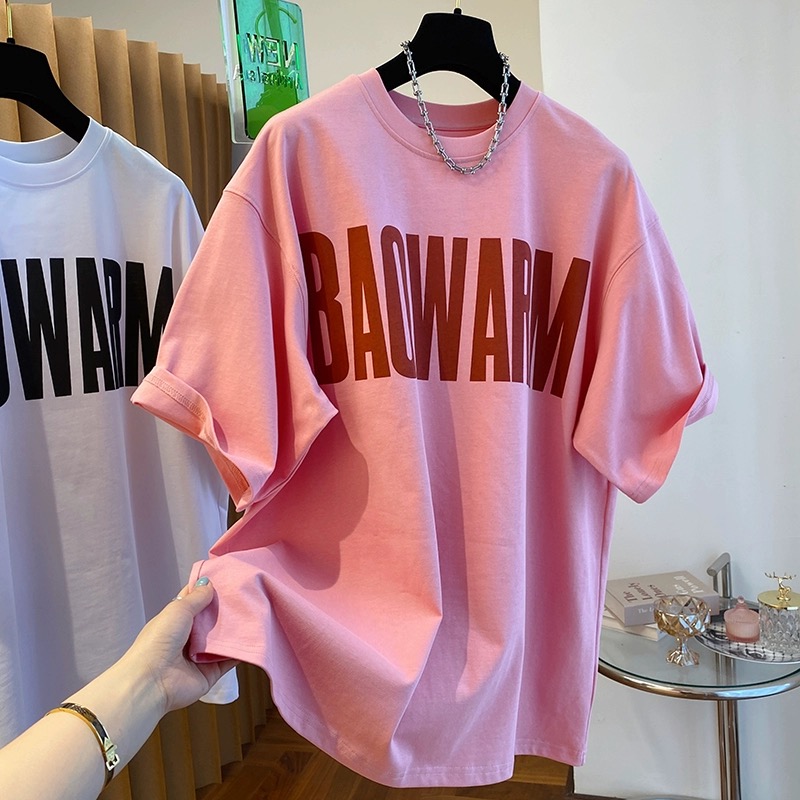 European Goods Plus Size Summer Pure Cotton Letter Print Short-Sleeve T-Shirt Female 100.00kg Plus Size Ladies Slim Looking Belly Covering Cool Feeling Tops Tide