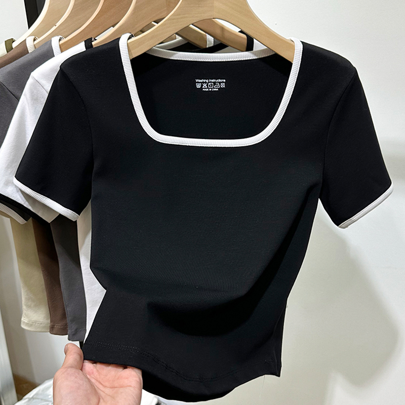 Plus Size Ladies 1.00 Kg-150.00 kg Plus Size Pure Desire Low-Cut off-Shoulder Sweet Sexy Square Collar Short Sleeve T-Shirt Female Summer Tops Ins Fashion