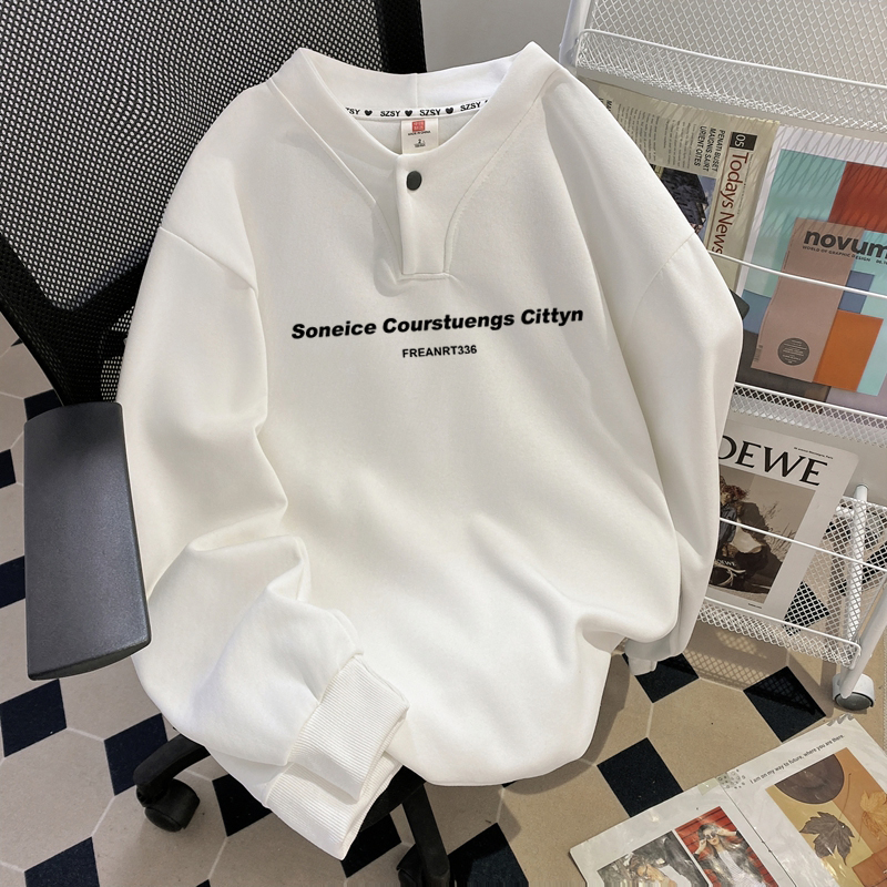 150.00kg Plus Size Ladies Extra Large High Street Buttons Stylish Sweatshirt Letters Couple Minimalist Long Sleeve Harajuku Style Top