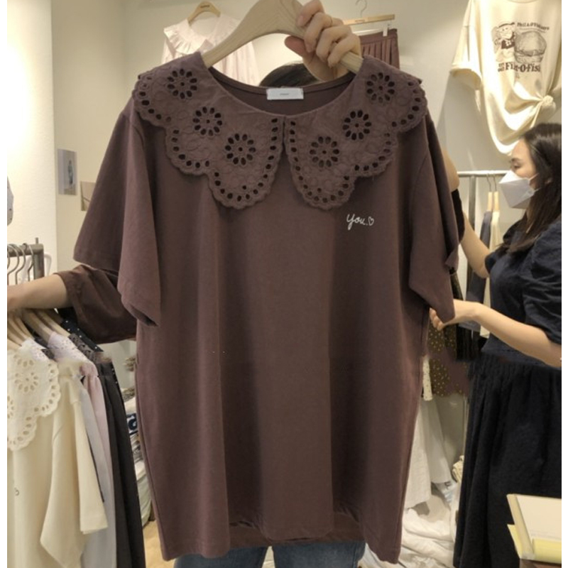 Doll Collar Plus Size 1.00 Kg-150.00 kg Short-Sleeved T-shirt Female Summer Belly-Covering Youthful-Looking Stylish Easiest for Match Loose Slim Looking Tops