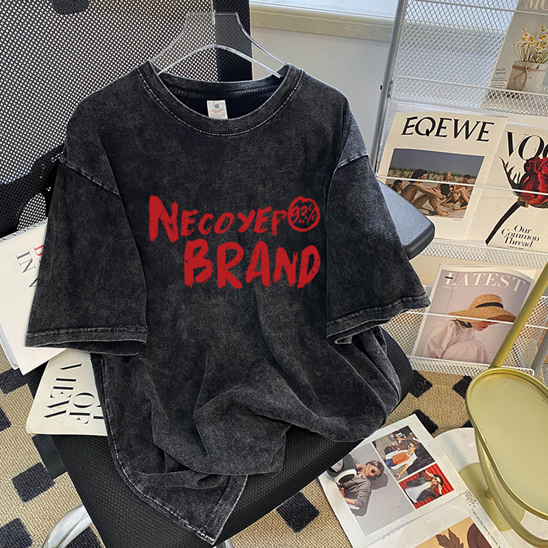 American Retro Washed Distressed Pure Cotton Half Sleeve T-shirt Female Male Summer High Street round Neck Loose Couple Short Sleeve Tops