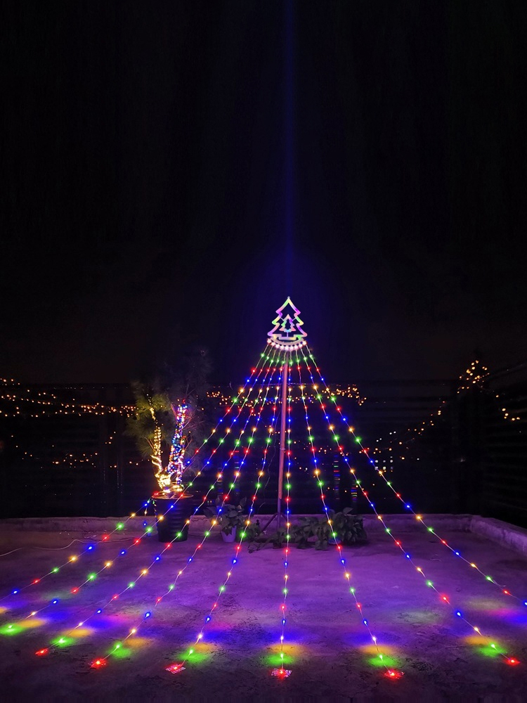 Color Christmas Tree Solar Five-Pointed Star Waterfall Lights Christmas Decorative Lights Courtyard Outdoor Balcony Waterproof Colored Lights