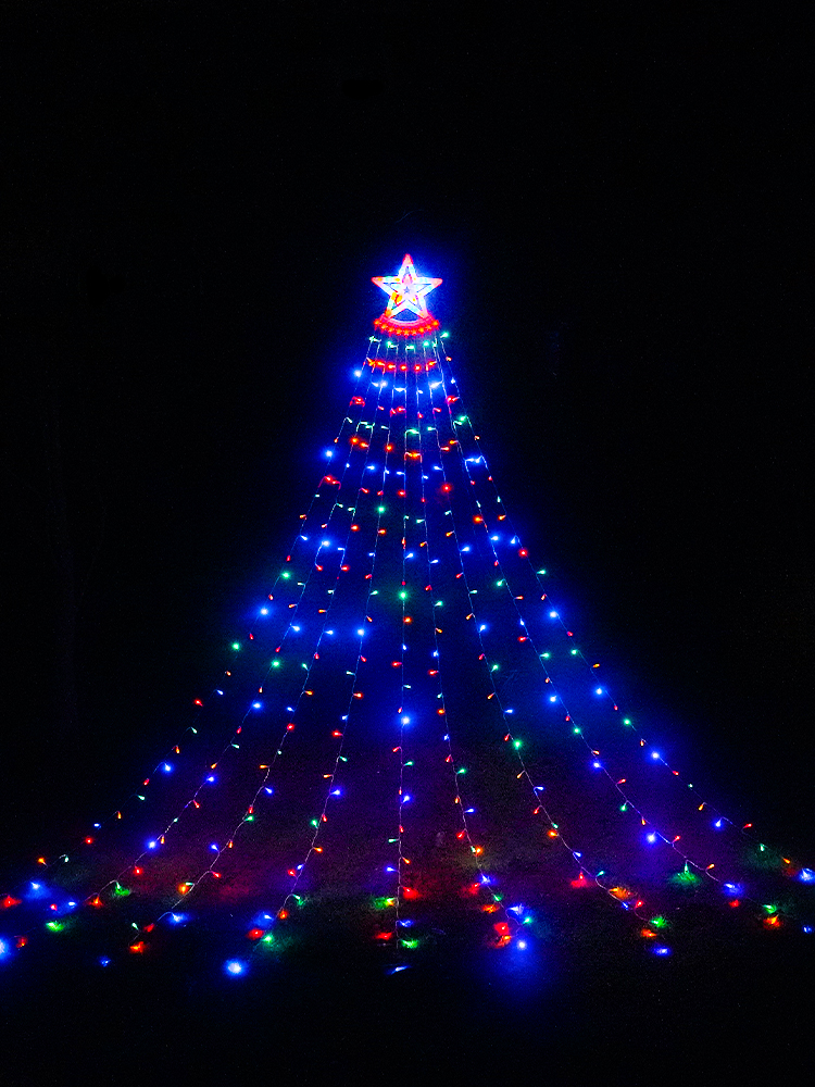 Solar Starry Remote Control Waterfall Flowing Lights String Courtyard Outdoor Balcony Waterproof Hanging Tree Decoration Ambience Light