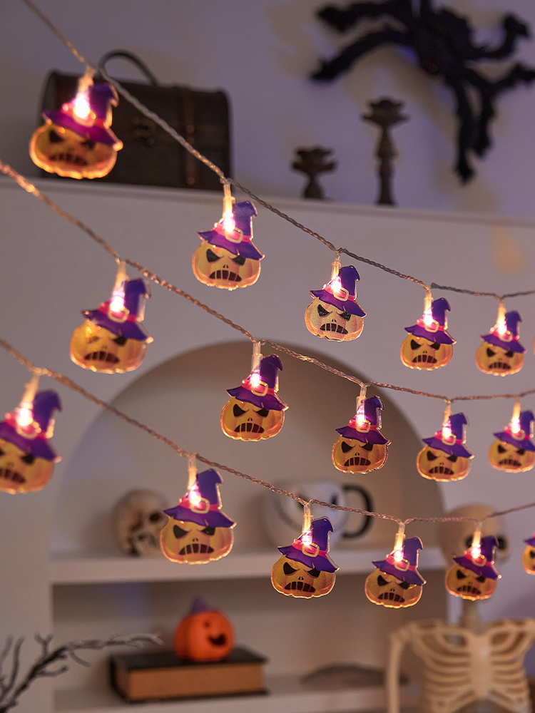 Halloween Ornaments Party Atmosphere Props Photo Background Luminous Lighting Chain Scene Layout Pumpkin Lamp Kindergarten