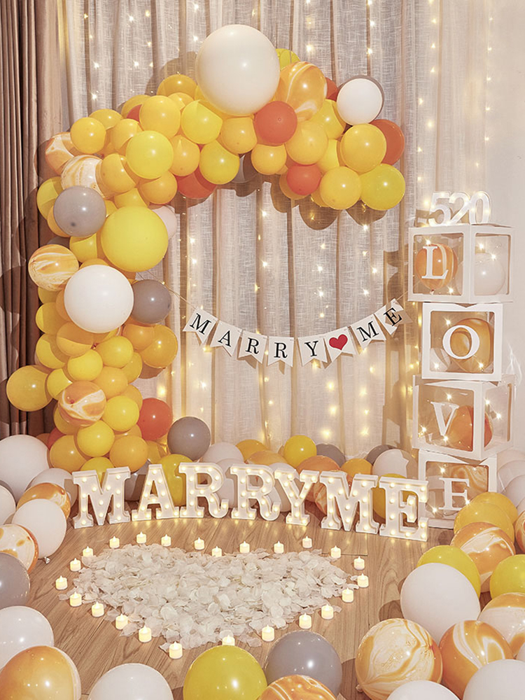 Orange Internet Celebrity Proposal Indoor Layout Props Creative Utensils Bedroom Room Balloon Confession Romantic Decoration Package