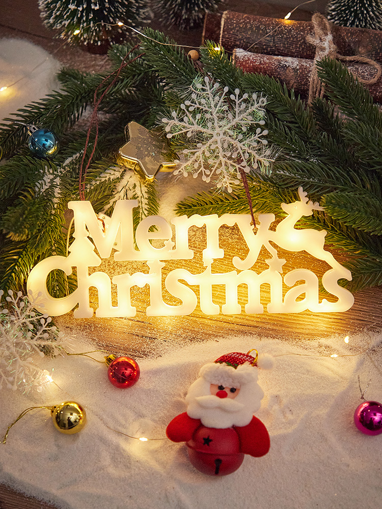 Christmas Decoration Led Luminous Merry Christmas English Hanging Light Shopping Window Holiday Atmosphere Scene Layout