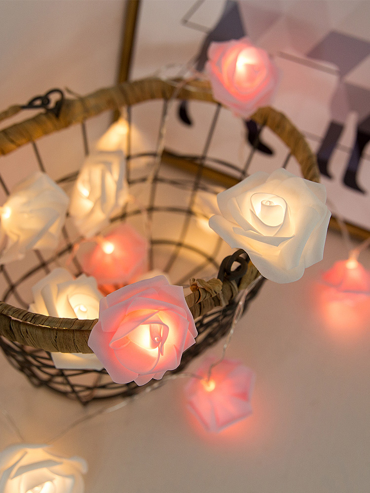 Led Rose Lighting Chain Qixi Small Colored Lights Lighting Chain String Wedding Room Valentine's Day Girly Heart Decoration Lighting Chain Proposal