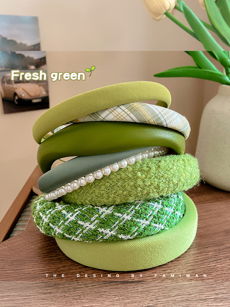 Green High Skull Top Headband for Women Spring 2024 New Arrival Fancy Wide Brim Hair Hoop out Headband Hair Tie Headdress