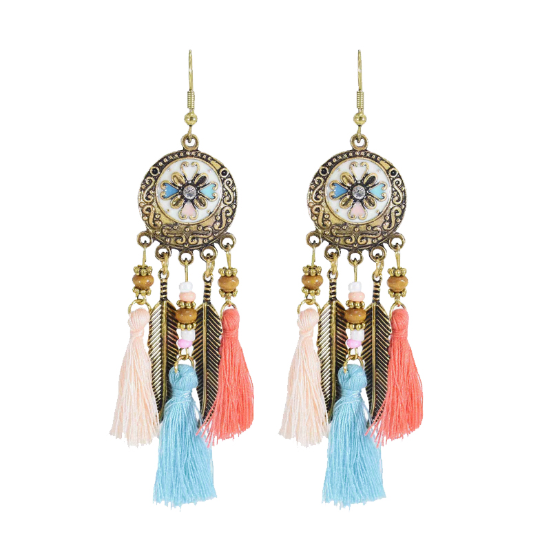 Bohemia Tassel Earrings for Women Fancy Ethnic Style French Style Retro Stud Earrings Special-Interest Design Graceful Earrings