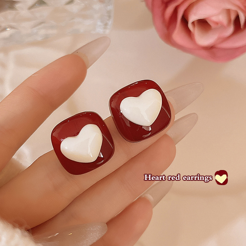 Red Heart-Shaped Ear Studs Women's Fancy Ear Clip Non-Pierced Earrings 2023 New Arrival Autumn Best-Selling Special-Interest Earrings